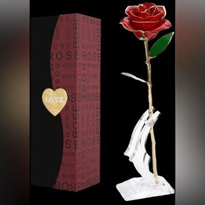 Suturun Gold Dipped Rose,24K Gold Rose with Transparent Stand